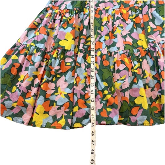 J.Crew Size XS Tassel Dress Confetti Green Floral Organic Cotton Tiered Midi - Picture 2 of 16